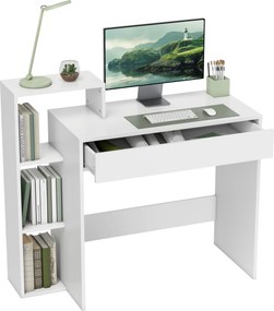 Secretária de Computador, 100 x 40 x 90 cm, 3 Prateleiras e Gaveta, Branca