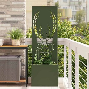 vidaXL Vaso de Jardim com Painel Decorativo Verde-oliva 50 x 140 cm