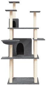 Árvore p/ gatos c/ postes arranhadores sisal 166cm cinza-escuro