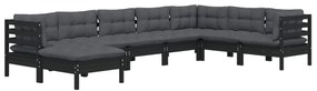 8 pcs conjunto lounge jardim c/ almofadões pinho maciço preto