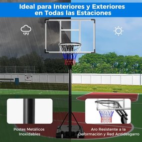 Cesto de basquetebol ajustável 1,49-3,05 m Sistema de cesto portátil para todas as condições climatéricas com tabela 2 rodas Base recarregável