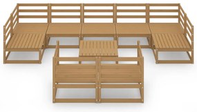 10 pcs conjunto lounge de jardim pinho maciço
