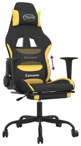 Cadeira de gaming com apoio para os pés tecido preto e amarelo