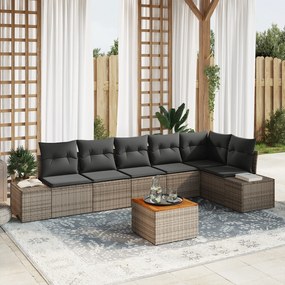 vidaXL Conjunto de Sofá de Jardim de 7 Peças com Almofadas Cinza Polirattan Acácia