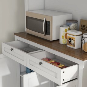 Armário de Cozinha Móvel Auxiliar de Cozinha com 3 Portas de Vidro Com