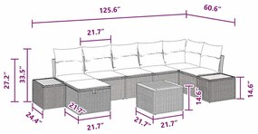 Conjunto de sofá de jardim com 8 peças e almofadas pretas, rattan de p