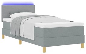 Cama Box Spring com Colchão &amp; LED Cinza Claro 80x200 cm Tecido