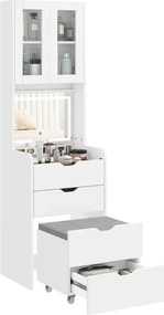 Toucador de Maquilhagem 50x40x160 cm com Luzes LED de 3 Cores Espelho Rebatível e Banco Acolchoado Branco