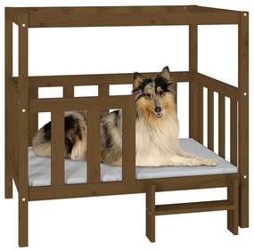 vidaXL Cama para cães 105,5x83,5x100 cm pinho maciço castanho mel