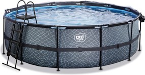 Piscina redonda Stone ø450x122cm com bomba de filtro de areia, cúpula e bomba de calor - cinza