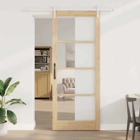 vidaXL Porta Deslizante com Conjunto de Ferragens "ORKDAL" Madeira Sólida e Vidro