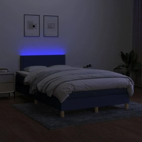 Cama box spring c/ colchão e LED 120x200 cm tecido azul