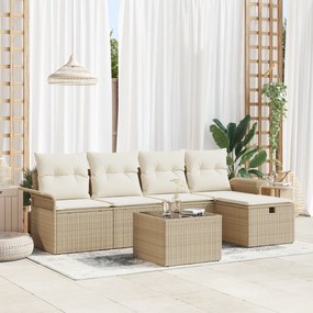Conjunto de Sofás para Jardim de 6 Peças com Almofadas Beges de Rattan