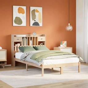 vidaXL Cama com estante sem colchão 135x190 cm pinho maciço