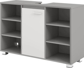 Armário de casa de banho 30 x 90 x 60 cm para lavatório (NÃO INCLUIDO), com prateleiras ajustáveis e pés cinzento-branco