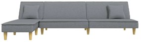 Sofá-cama em forma de L 255x140x70 cm tecido cinzento-claro