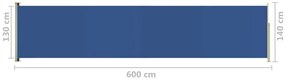 Toldo lateral retrátil para pátio 140x600 cm azul