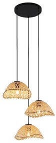 Candeeiro Pendente Boémio Preto com Bambu 3 Luzes - Lily Boêmio