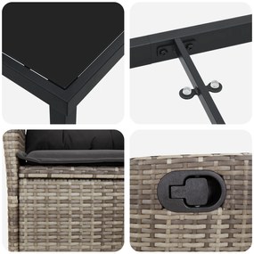 Conjunto de Jantar de Jardim com 9 Peças e Almofadas Cinza Rattan Poli