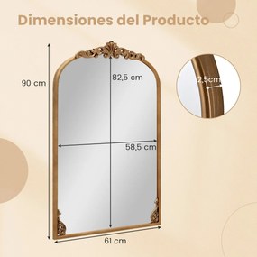 Espelho Curvo para Parede 90 x 61 cm Barroco Ornamentado Tradicional Vintage Dourado com Moldura de Metal Dourado