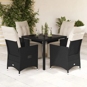 vidaXL 5 pcs conjunto de jantar p/ jardim c/ almofadões vime PE preto