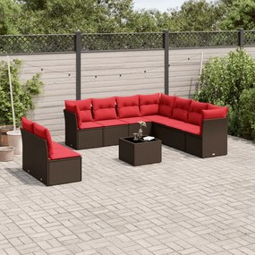 vidaXL 10 pcs conj. sofás jardim com almofadões vime PE castanho