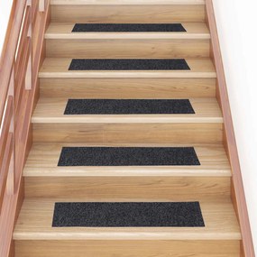 vidaXL Tapetes de escada adesivos 30 pcs 76x20 cm retangular cinzento