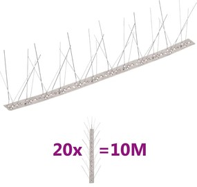 vidaXL Conjunto 20 picos pássaros e pombos 5 filas 10m aço inoxidável