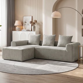 Sofá de Canto com Chaise Longue, 242 x 178 x 83 cm, Assento Profundo, Cinzento-Claro