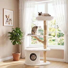 Arranhador para Gatos, 56 x 41 x 105 cm, 3 Plataformas Acolchoadas, Bege