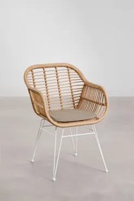 Cadeira De Jardim Com Apoios De Braços Em Rattan Sintético Zole Branco & Castanho Moka - Sklum
