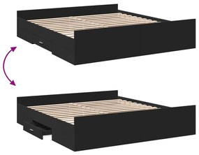 Estrutura de cama c/ gavetas 200x200 cm derivados madeira preto