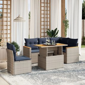 vidaXL 6 pcs conjunto sofás p/ jardim c/ almofadões vime PE cinzento