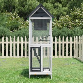 VidaXL Gaiola para pássaros 60x58,5x160 cm pinho maciço cinzento