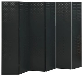 vidaXL Divisória/biombo com 6 painéis aço 240x180 cm preto