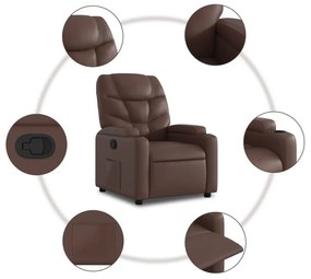 Poltrona reclinável elevatória couro artificial castanho