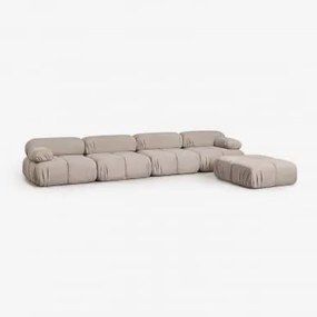 Sofá Modular De 4 Peças E Puff Em Bouclé Embalado A Vácuo Kendall Bouclé Castanho Chocolate - Sklum