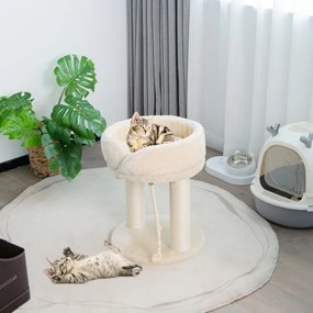 Árvore para gatos, altura 53 cm, torre para gatos 4 em 1 com plataforma de base acolchoada, bola de salto e corda de sisal Bege