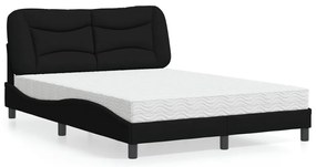 vidaXL Cama com colchão Hvar 140x200 cm tecido preto