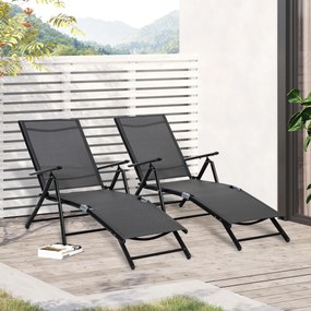 Conjunto de 2 espreguiçadeiras, espreguiçadeira dobrável, encosto ajustável em 7 posições, estrutura em alumínio, 64 x 134 x 95 cm, preto