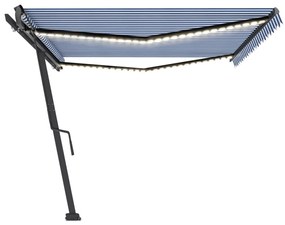 Toldo retrátil manual com LED 500x300 cm azul e branco
