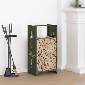 vidaXL Suporte para lenha aço laminado a frio verde azeitona