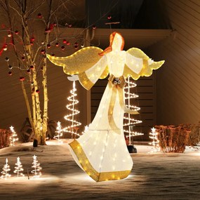 Anjo de Natal 160 cm Decoração de Natal iluminada Figura de Natal com asas em forma de auréola 180 luzes LED brancas quentes para estacas e fitas exte