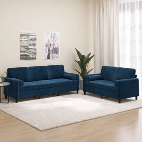 vidaXL 2 pcs conjunto sofás c/ almofadas/almofadões veludo azul