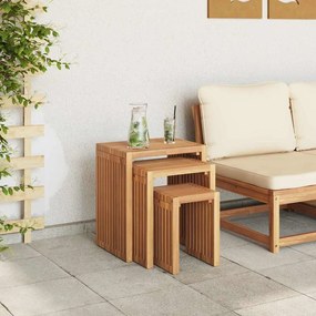 Conjunto de Mesas Laterais de Jardim 3 pcs Madeira Sólida de Teca