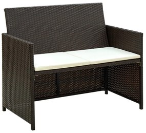 43911 vidaXL Sofá de jardim de 2 lugares com almofadões vime PE castanho
