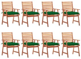 vidaXL Cadeiras de jantar p/ jardim 8 pcs c/ almofadões acácia maciça