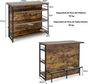 Mesa Alta de Bar "Aurum" - Armário de Licor com 4 Níveis, Suporte para