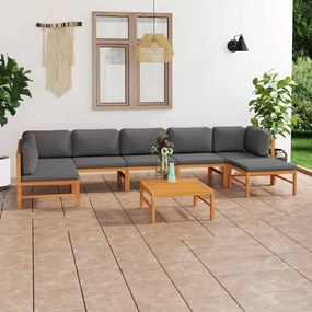 vidaXL 8 pcs conj. lounge jardim c/ almofadões cinzentos teca maciça