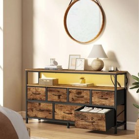 Cómoda com 7 gavetas e 1 prateleira e gavetas em tecido 30 x 113,8 x 68,1 cm, Coleção BELLAH  Castanho Vintage - Preta
